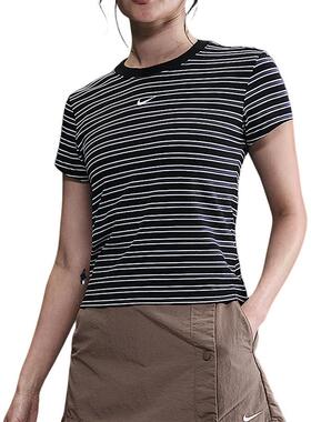 Nike耐克女装 时尚经典条纹舒适休闲圆领短袖T恤HF9525-010