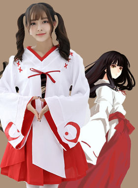 日本动漫新款新月和风改良版和服桔梗巫女女装cosplay服装套装