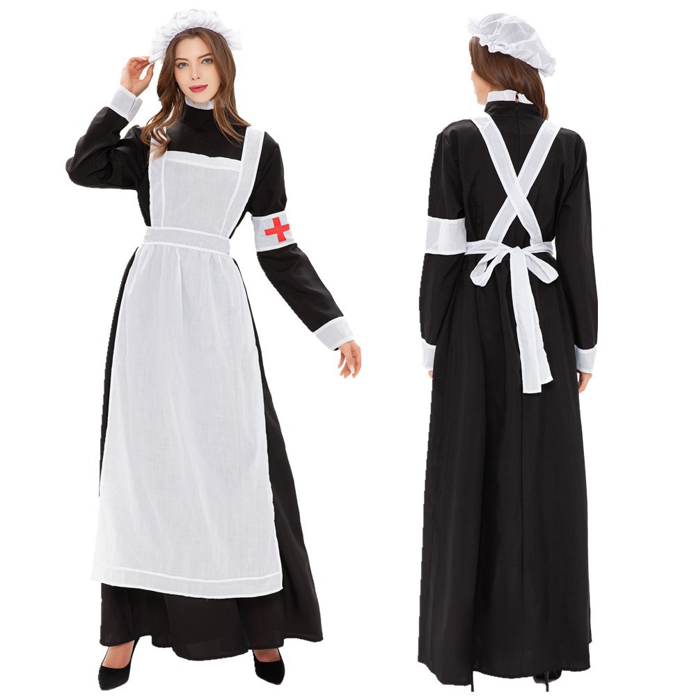 外贸新款女士万圣节cos衣服角色扮演护士服装套装女佣制服连衣裙