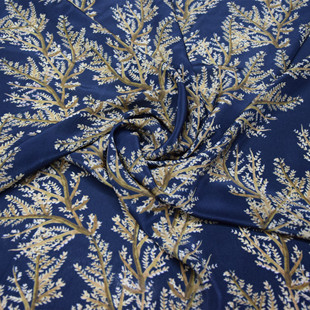 宽门幅文艺黄金树印花双绉真丝连衣裙上衣布料桑蚕丝绸阔腿裤面料