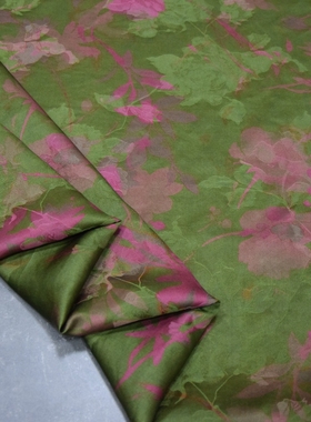 28姆米花萝绿色粉色提花红云纱旗袍连衣裙新中式面料桑蚕丝布料