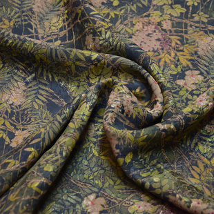 零头花萝26姆米提花树叶碎花印花香云纱连衣裙旗袍布料桑蚕丝面料