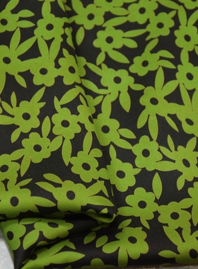 28姆米绿色小花碎花缎面香云纱面料旗袍连衣裙衬衣桑蚕丝绸布料