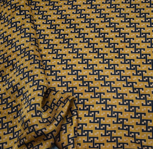 30姆米红云纱黄色小几何花纹图案印花真丝香云纱面料桑蚕丝绸布料