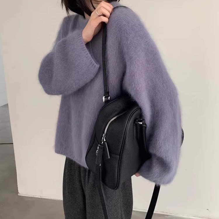 紫色水貂绒套头毛衣女秋冬外穿