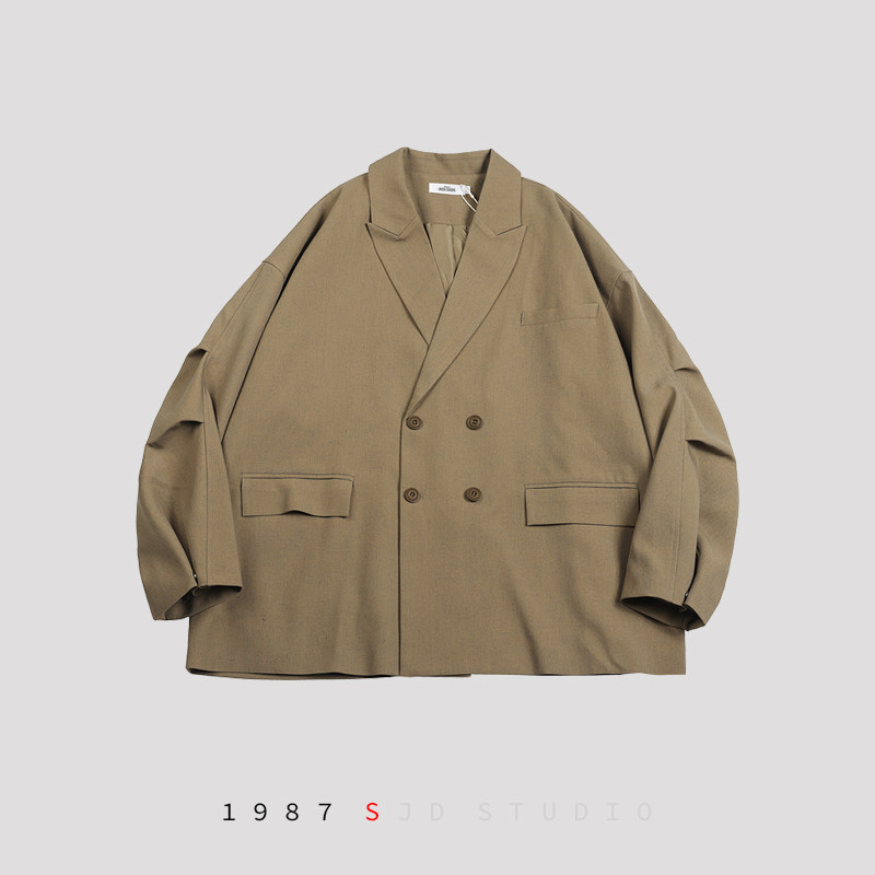 春秋新款日系双排扣亚麻质感复古简约西服宽松西装男长袖薄外套,男装,休闲西服,淘宝优惠券,粉丝福利购,淘宝优惠卷