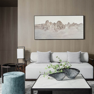 纯手绘风景油画《观山景新中式