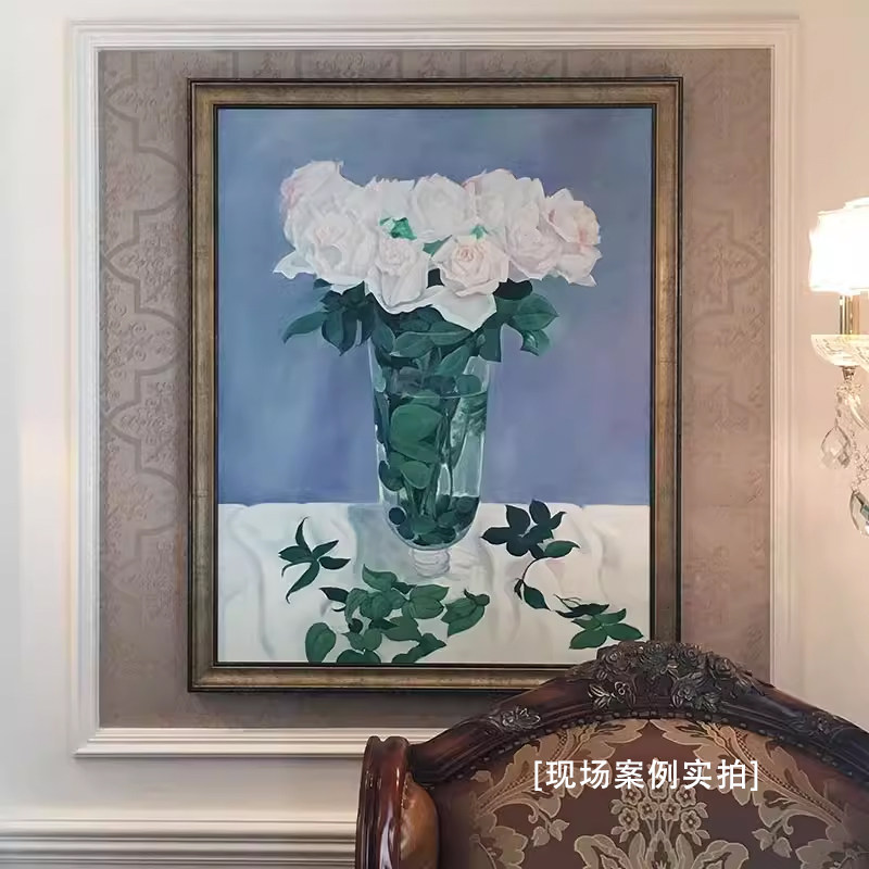 四合艺术美院新古典纯手绘花卉油画玄关餐厅高端装饰画新美式挂画