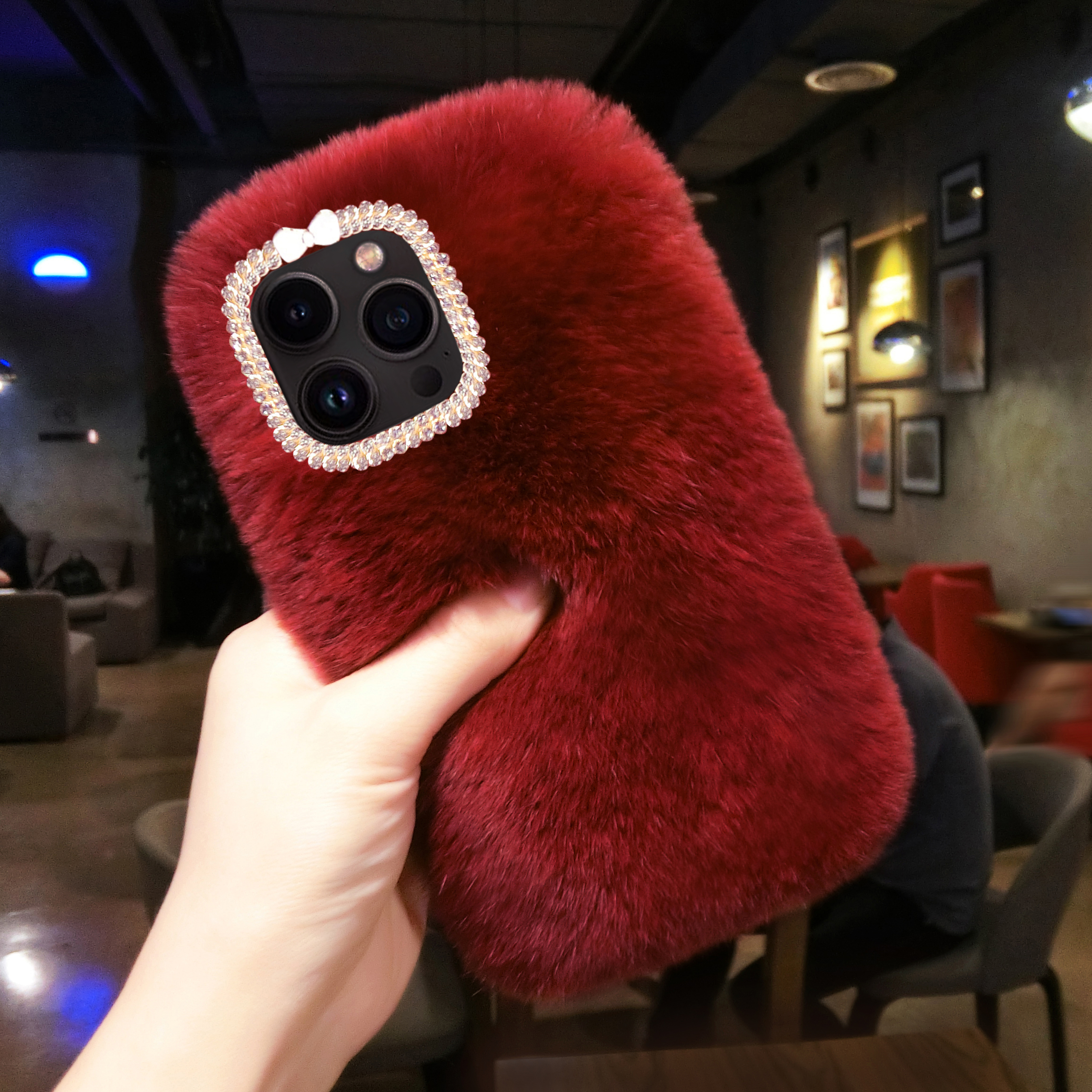 苹果17ProMax真毛茸茸手机壳iPhone16獭兔毛绒套15plus适用14女13