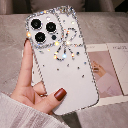 蝴蝶结oppoReno12镶钻手机壳高级感reno11pro+带钻石闪9se透明软硅胶Findx7全包防摔X6网红新款A98女神5水晶4