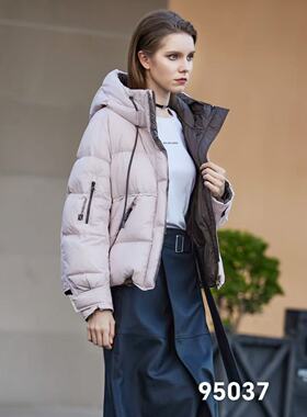 金影奇95037大码羽绒服女胖MM短款连帽国标90白鸭绒200斤女装新款