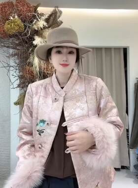 流依涵26399中国风棉服女胖mm水貂毛棉衣唐装200斤女装新款刺绣袄