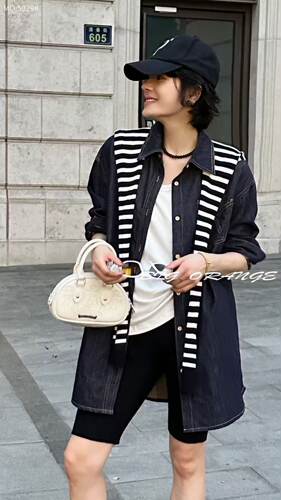 大橘子5029大码牛仔外套女胖mm中长款围巾开衫200斤女装新款上衣