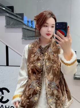 MT99255大码中式国风棉马甲女胖mm200斤女装新款重工亮片刺绣棉衣