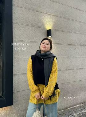 胖淼淼21826大码蕾丝打底衫毛衣马甲两件套200斤女装新款上衣套装