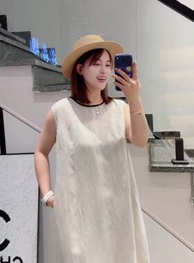 珂颖1212大码背心裙女胖mm苎麻连衣裙200斤女装新款中长款裙子夏