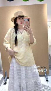 流依涵99030大码雪纺衬衫女胖mm国风小衫七分袖上衣20斤女装新款