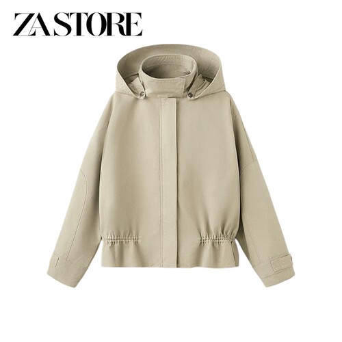 ZA 夏季新品女装休闲风立领长袖拉链式腰部抽绳夹克外套 27065989
