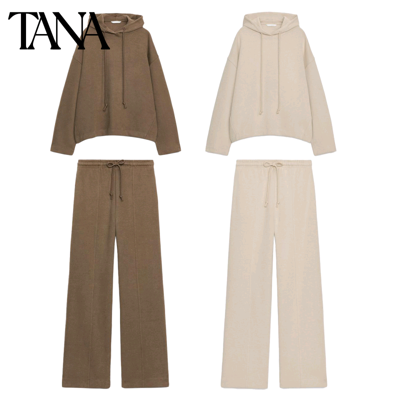 直筒下摆长袖柔软连帽卫衣4174671 中腰软质宽腿长裤4174673