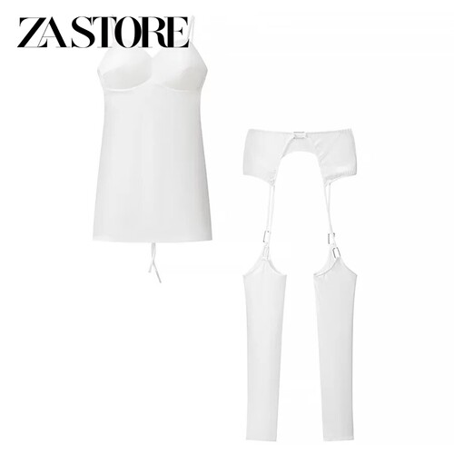 ZA 夏季新品女装辣妹风V领无袖立体包臀吊带裙+网纱吊袜裤两件套
