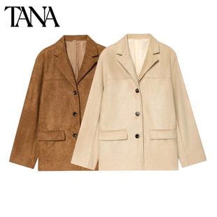 冬季新品女装通勤风宽松两粒扣饰翻领长袖麂皮绒质感西装外套