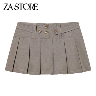 新品 百褶迷你裙裤 女装 学院风A字型显瘦纽扣饰格子短款 法式 春季
