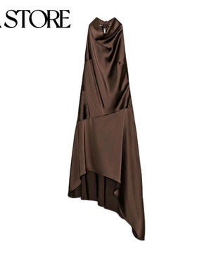 春季新品女装挂脖领露背设计不对称蝴蝶结短款连衣裙 2202399