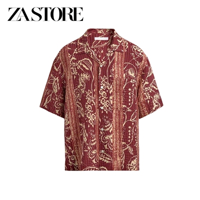 ZA 夏季新品男装宽松型保龄球衫领短袖印花条纹提花衬衫 4560300