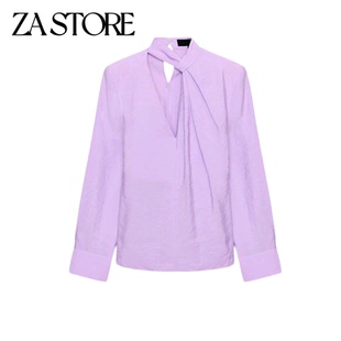 春季新品女装法式通勤风长袖高V领带垫肩垂性衬衫上衣 2584578