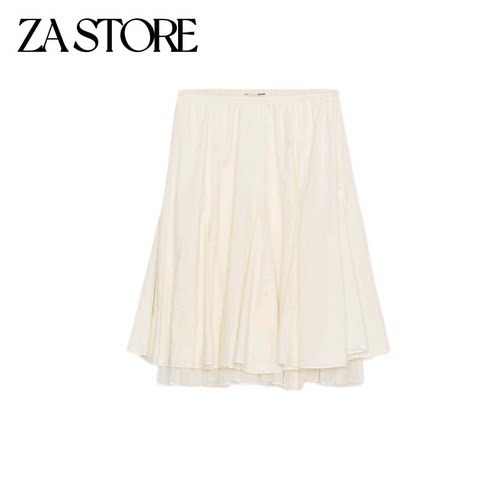ZA 夏季新品女装极简风中腰双层叠装饰直筒型迷笛半身裙 7200416