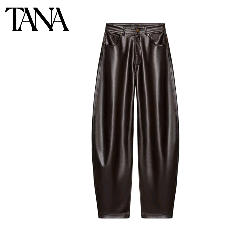 冬季新品女装休闲风金属纽扣中腰口袋饰气球版型裤子 4391553