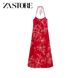 ZA 夏季新品女装A字形下摆直筒领口印花中长款迷笛连衣裙 3897124