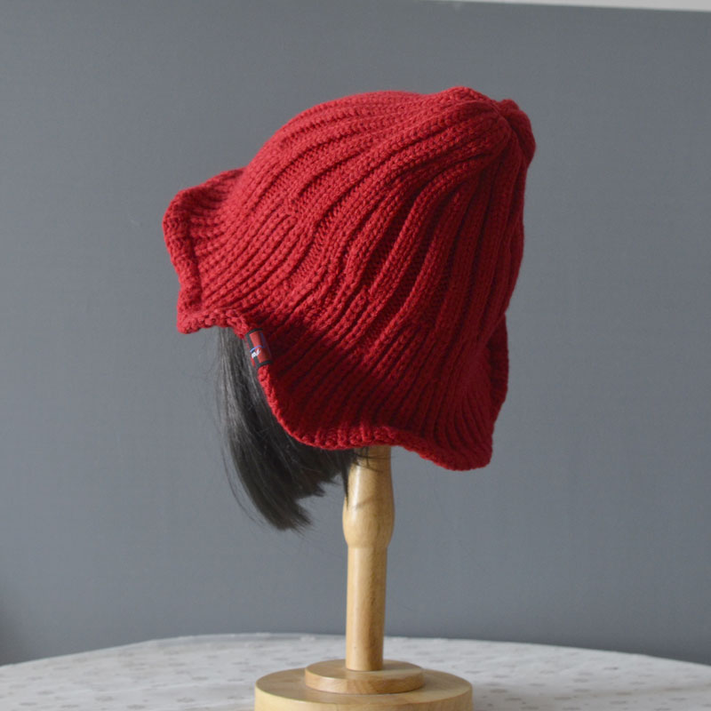 荷叶边毛线帽子女秋冬韩版百搭