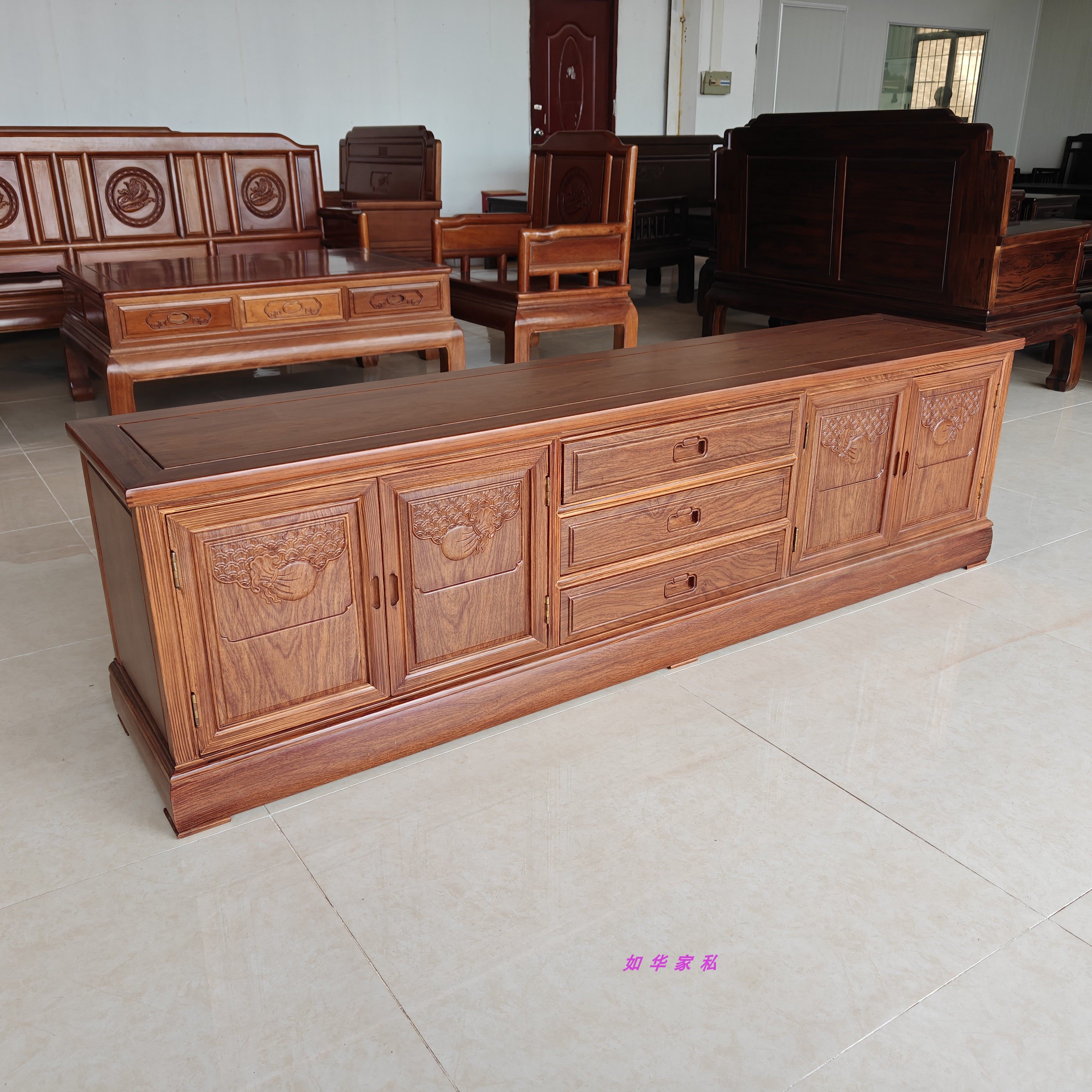 红木菠萝格木电视柜2米实木地柜2.2米影视柜纯木客厅刺猬紫檀色柜