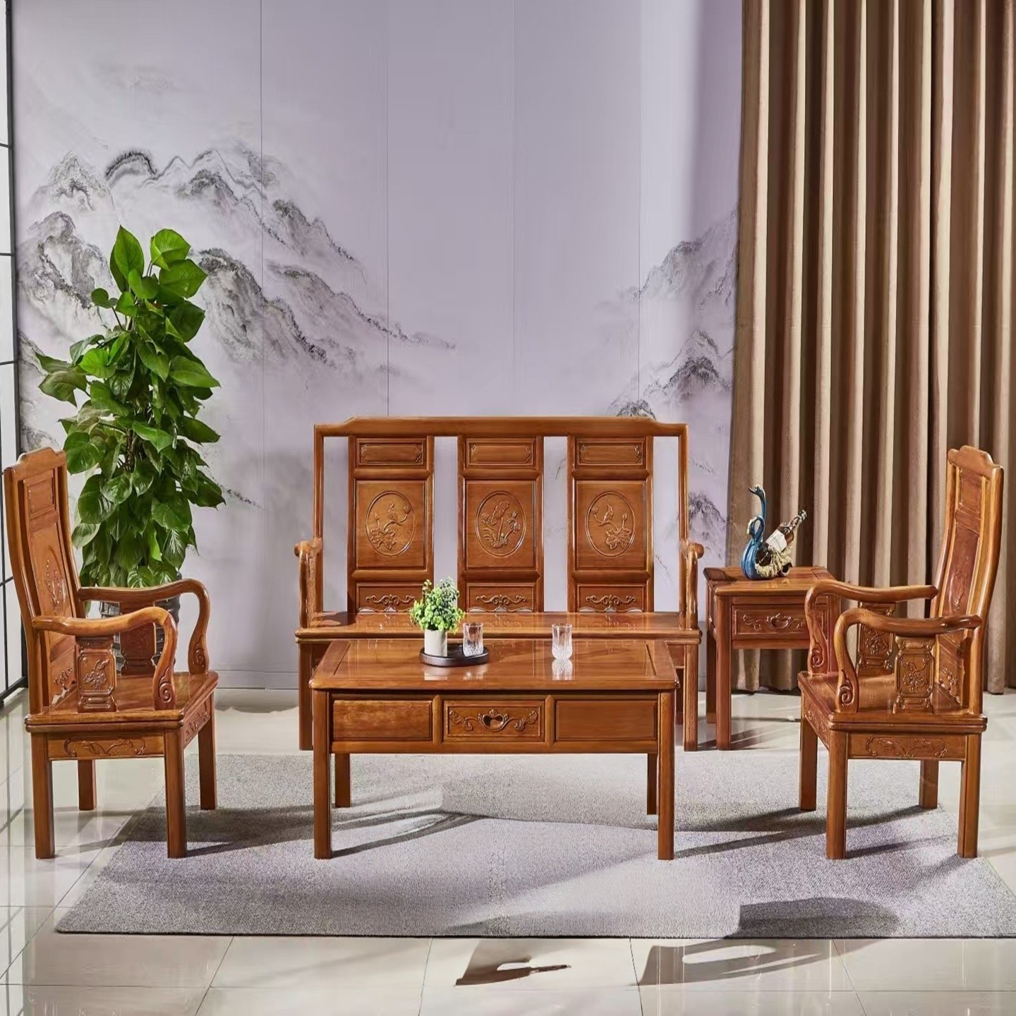 红木实木沙发菠萝格木小沙发123位新中式古典明式小户型客厅沙发