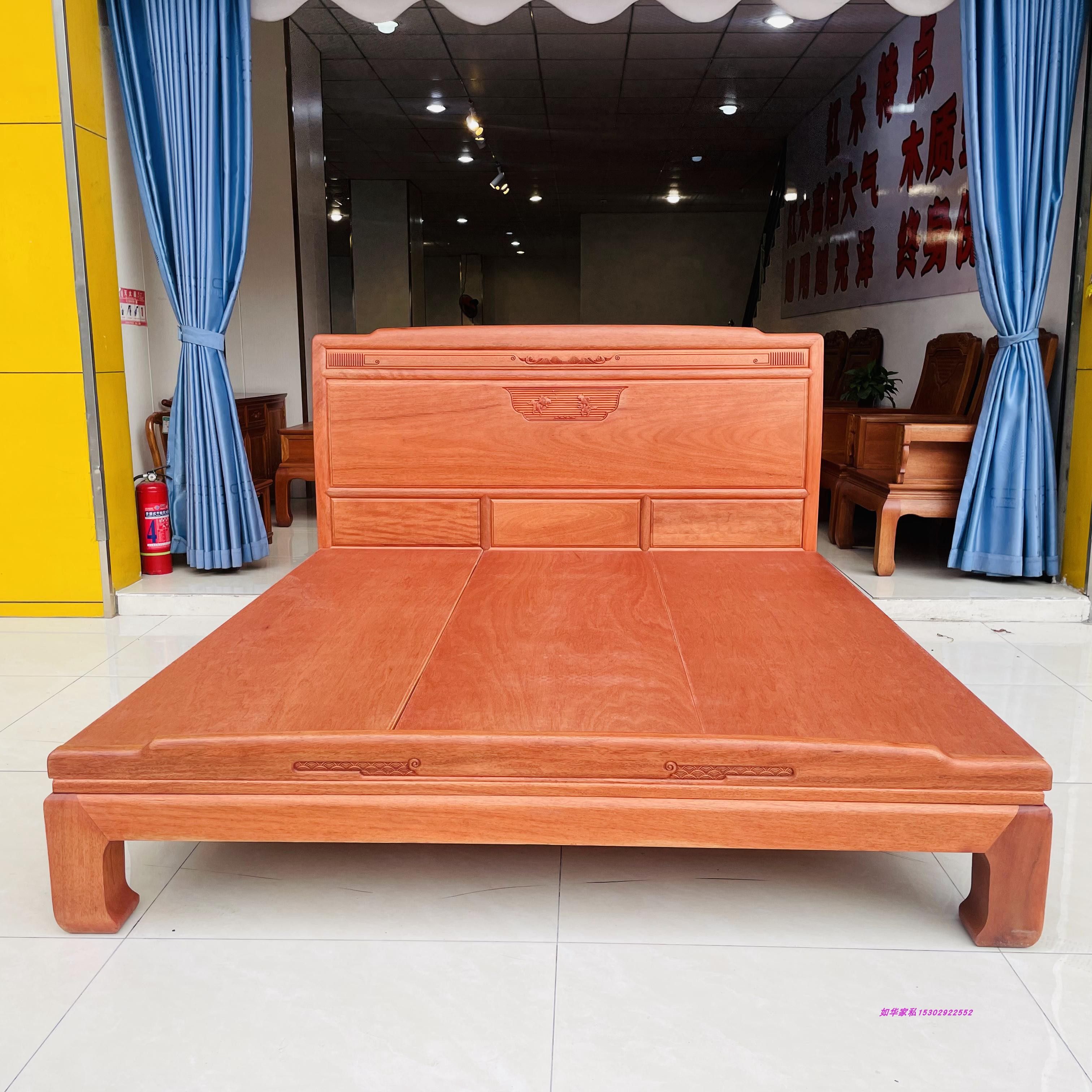 红木花梨木大床双人床进口菠萝格木.8米大脚床结婚床缅花色原木床