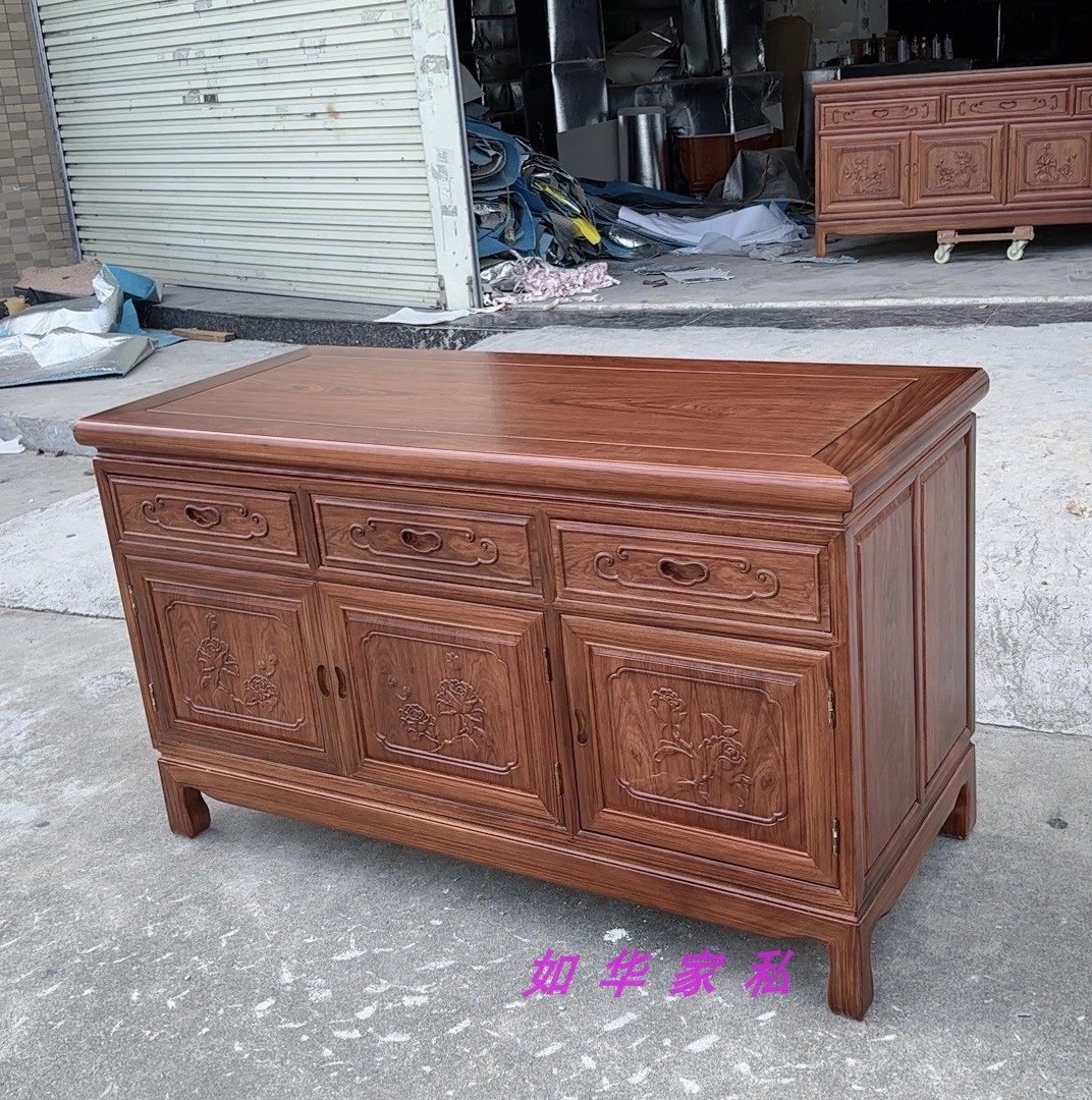 红木菠萝格木餐边柜实木收纳柜储物柜密脚直柜多功能柜刺猬紫檀色