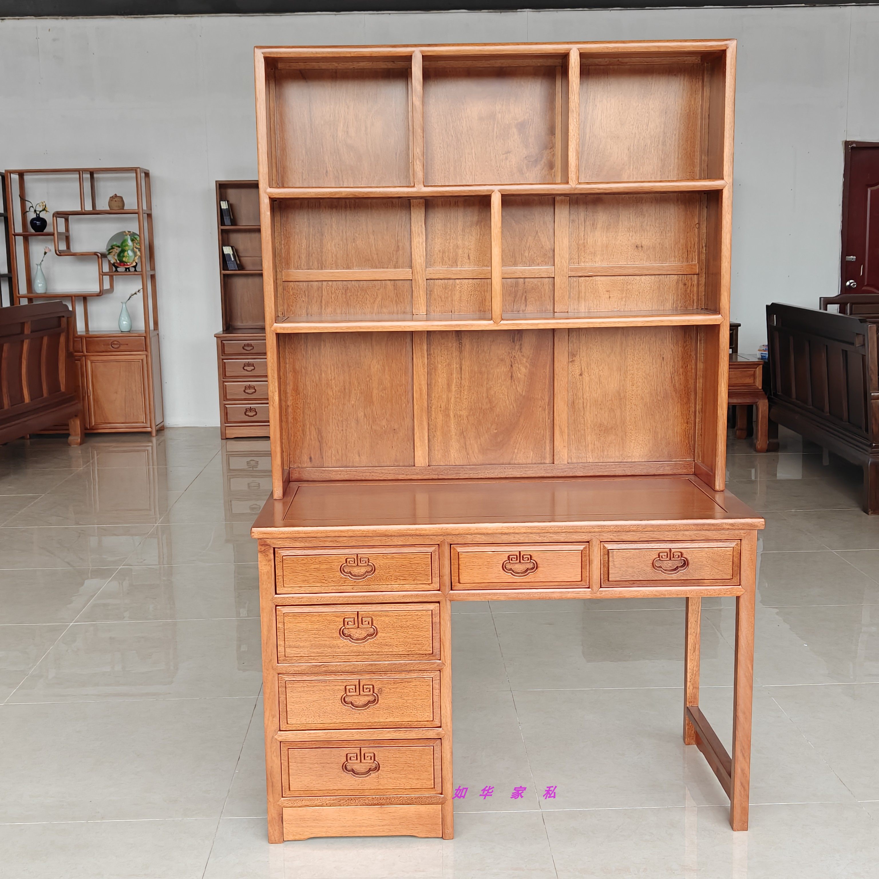 红木菠萝格木电脑书桌实木书柜一体组合柜书房储物学习桌厂直销