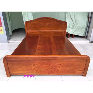 红木床进口菠萝格木大床结婚荷花双人床花梨木结婚实木床1.2中式