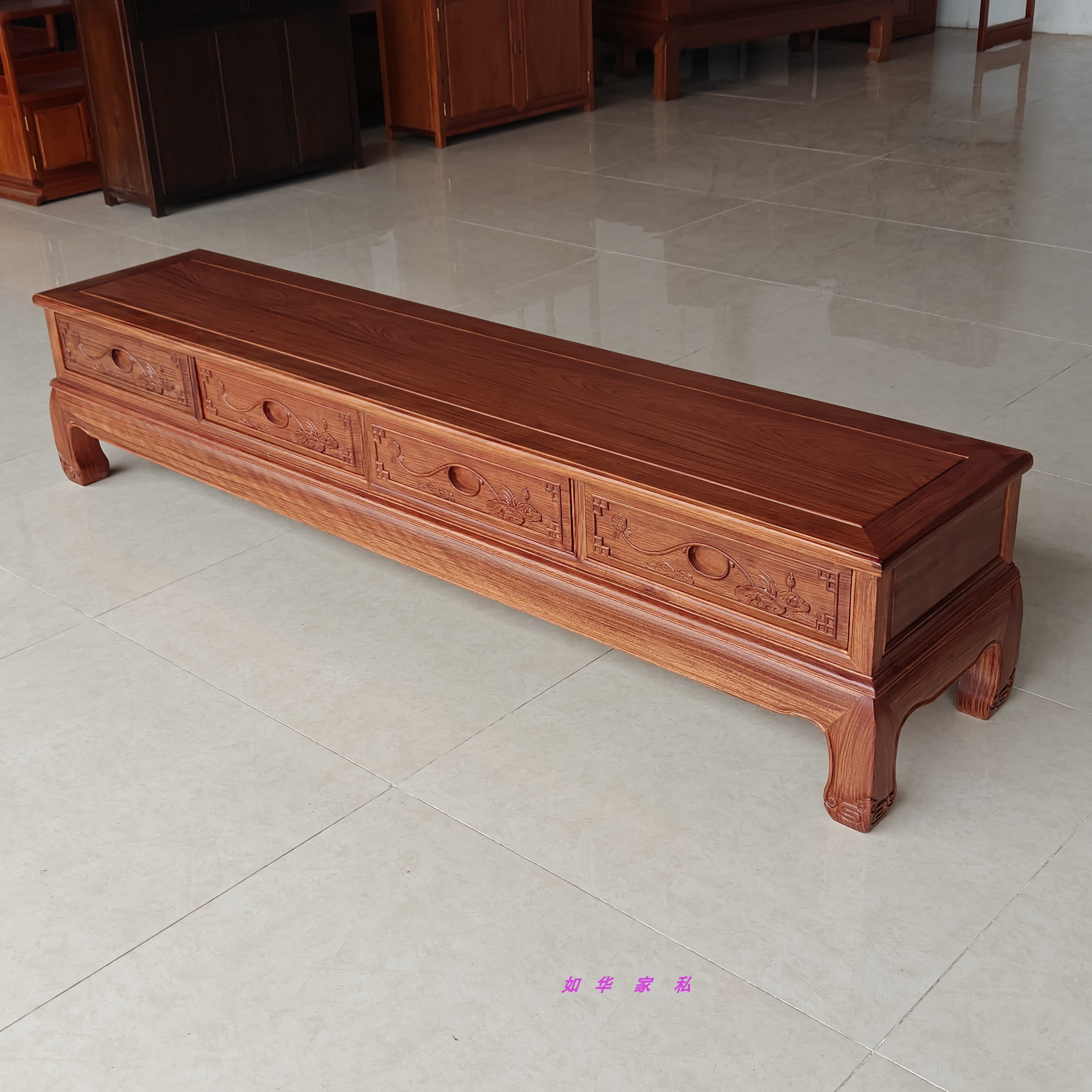 进口菠萝格木四抽地柜荷花刺猬紫檀色电视柜原木实木新中式影视柜