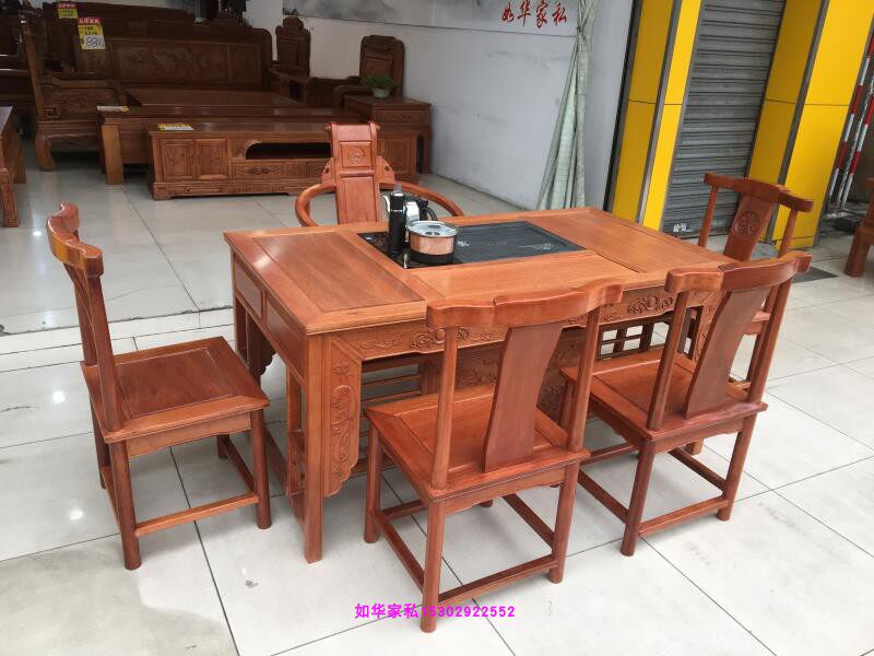 红木茶桌菠萝格木茶桌格木茶桌茶台功夫茶配椅配茶具办公室接待桌