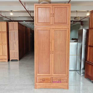 红木衣柜菠萝格木新中式实木大衣柜储物柜两门素面原木衣柜全实木