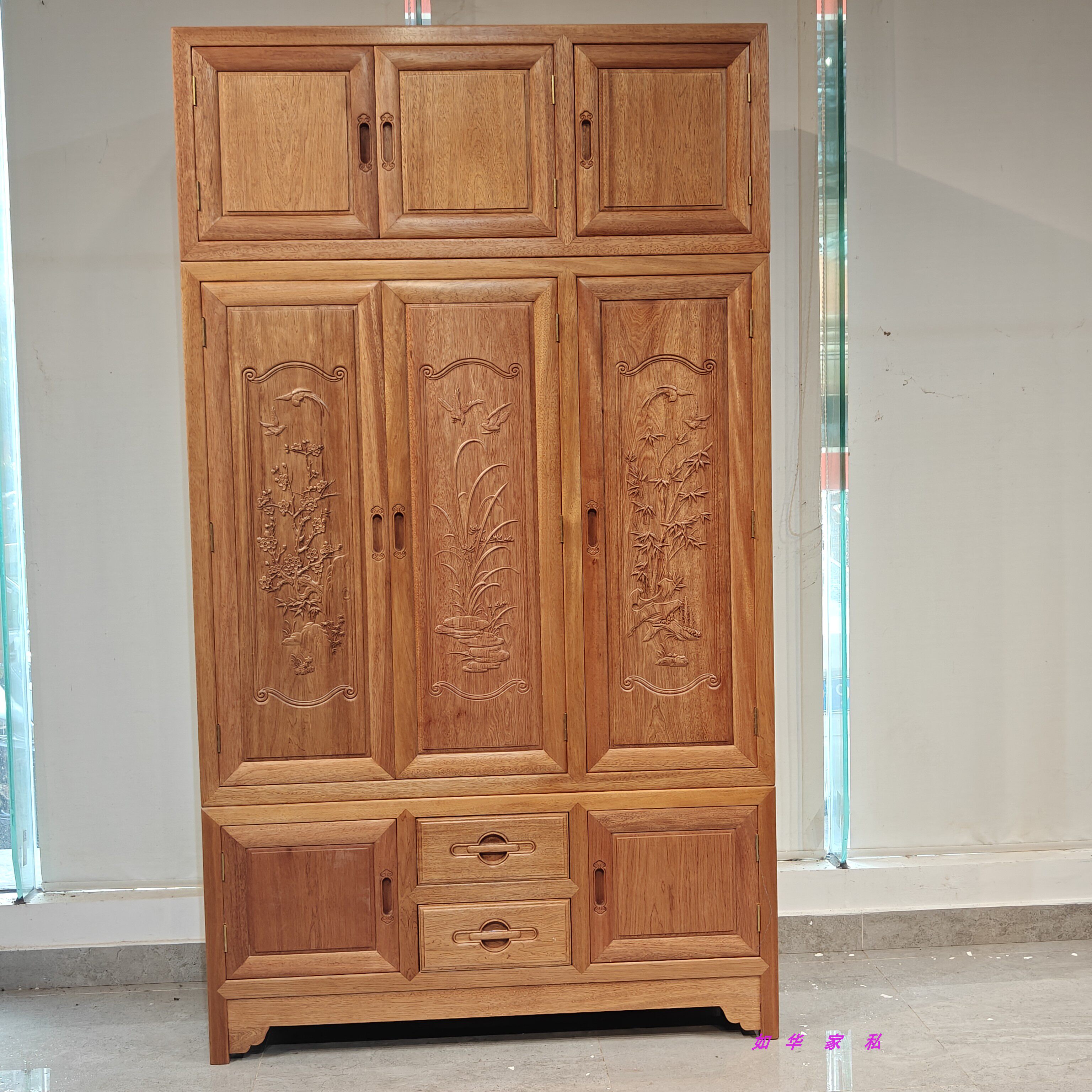 红木菠萝格木衣柜全实木三门顶箱柜花梨木储物柜收纳柜原木加顶柜