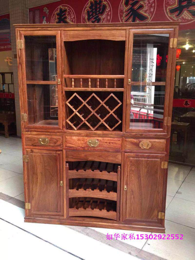 红木酒柜实木酒柜黄花梨非洲黄花梨木简厅柜三门六厅柜1.48米双门