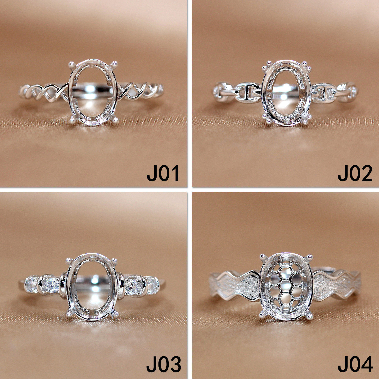 精工925纯银戒指空托简约极简戒托尺寸全代宝石镶嵌戒托7*9-8*10