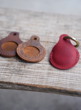 纯手工牛皮airtag定位器匙扣创意个性真皮挂件复古疯马皮钥匙环
