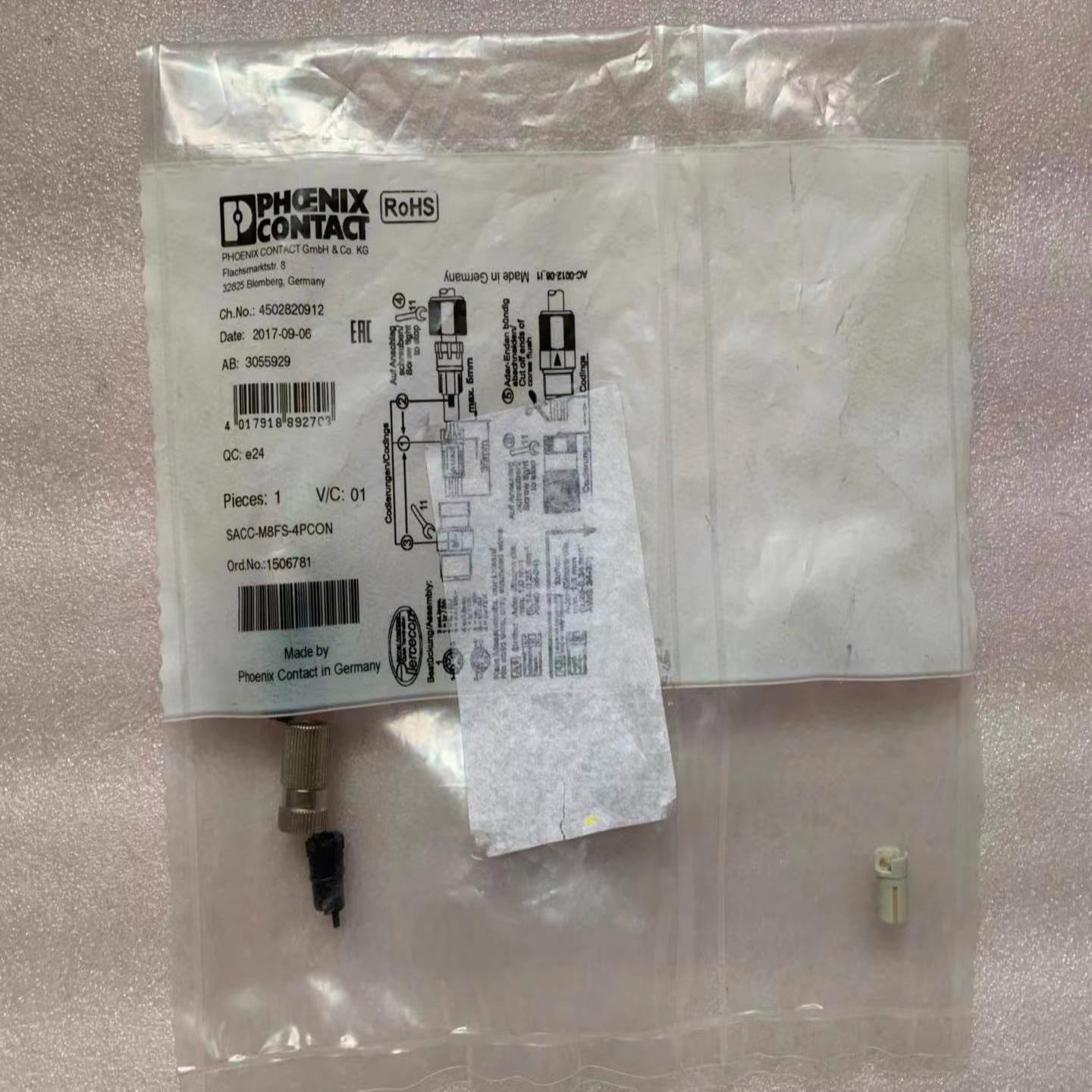 原装 正品 德国菲尼克斯接头 SACC-M8FS-4PCON 订货 1506781