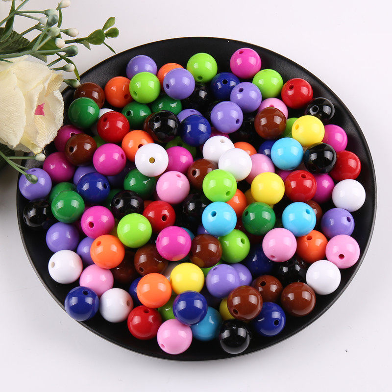 包邮DIY手工串珠配件材料14mm塑料实色散珠圆珠 糖果色彩色珠子