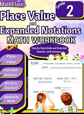 预订 Place Value and Expanded Notations Math Workbook 2nd Grade: Place Value Grade 2, Expanded and Standard Notations wi