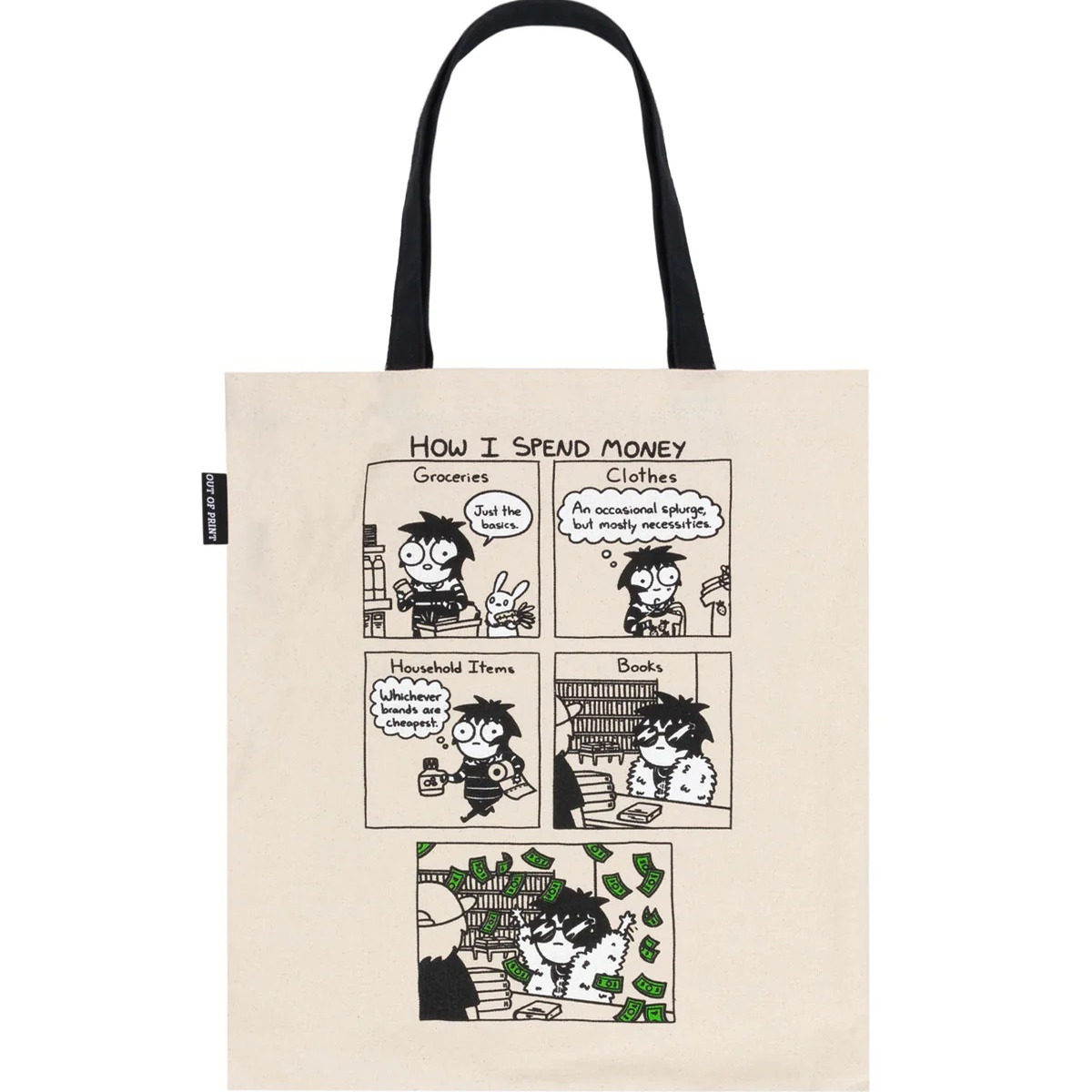 现货 Out of Print 美国原版进口帆布袋 成年如谜 幽默漫画 文学周边 Sarah's Scribbles: How I Spend Money Tote Bag